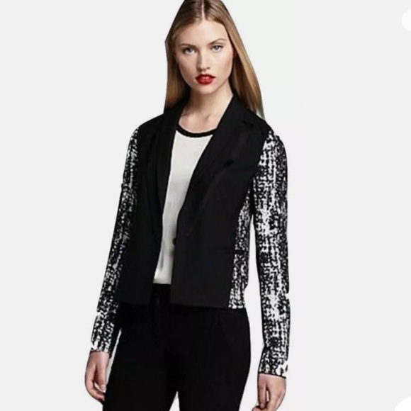 Diane Von Furstenberg Black Olena Combo Blazer Size 2 MSRP: $465.00 - Picture 3 of 13